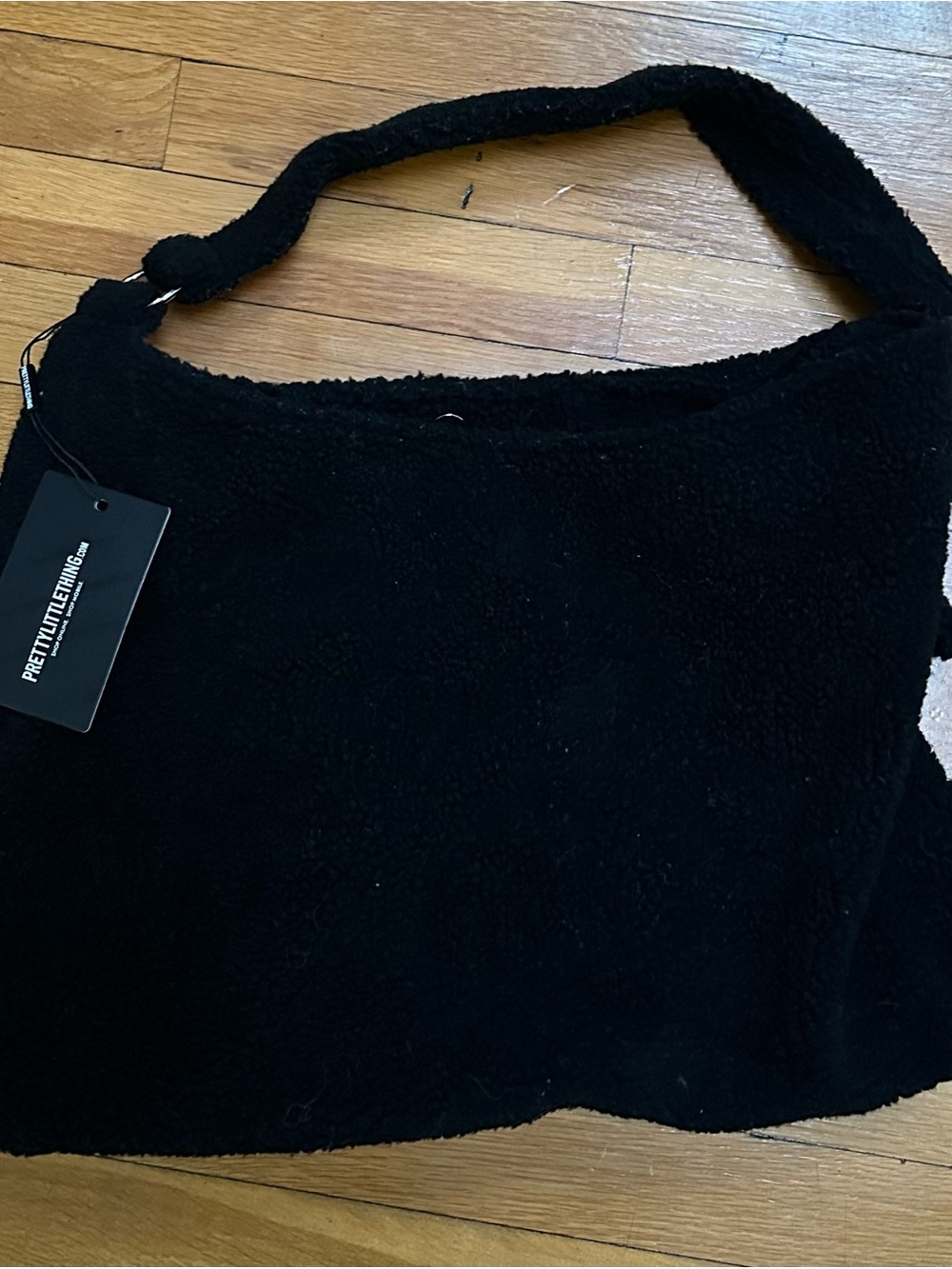 PrettyLittleThing Black Faux Sherpa Hobo Bag